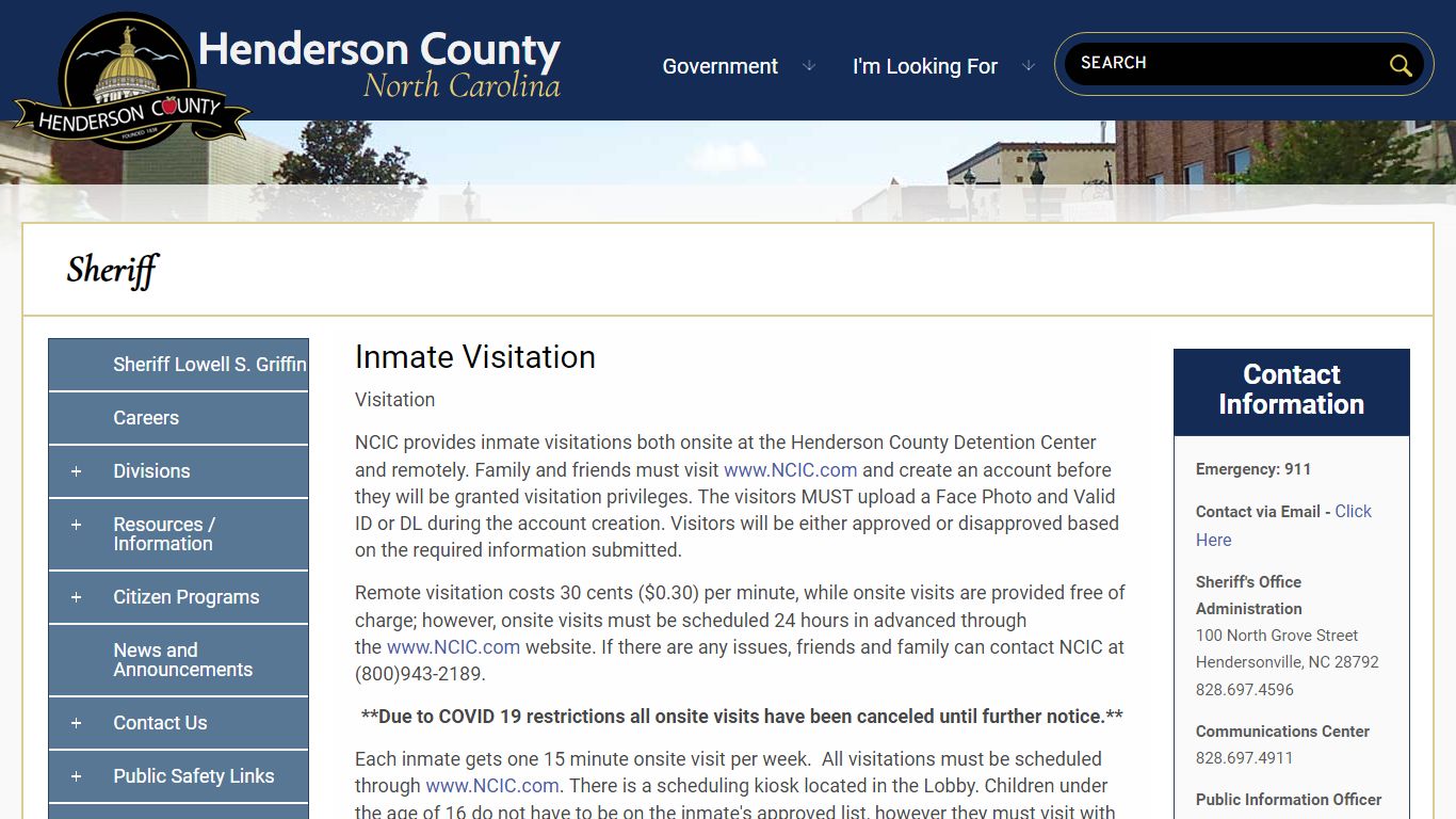 Inmate Visitation | Henderson County North Carolina